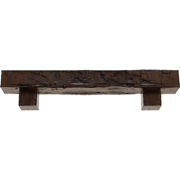 Kit W/ Alamo Corbels, Premium Aged, 8H  X 10D X 72W Hand Hewn Faux Wood Fireplace ManteL